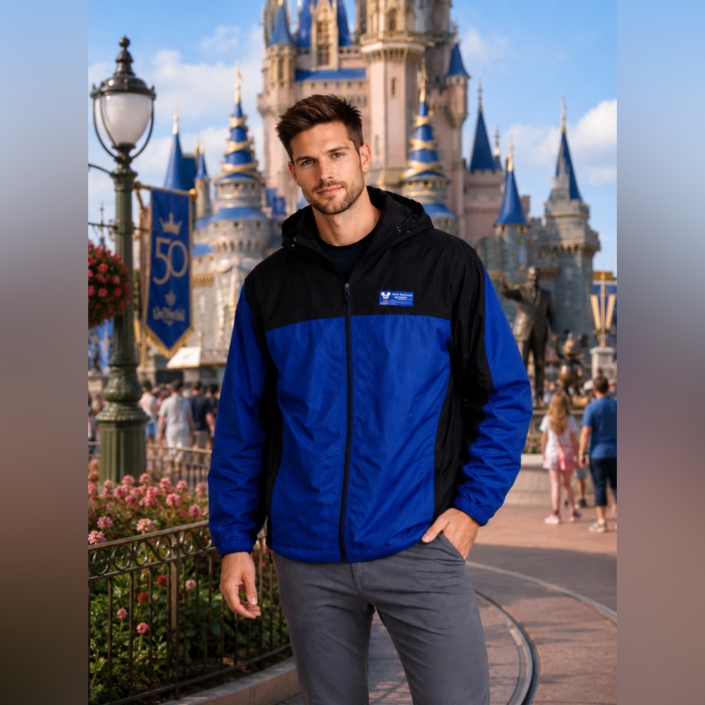 Disney Blue and Black Hooded Windbreaker Jacket